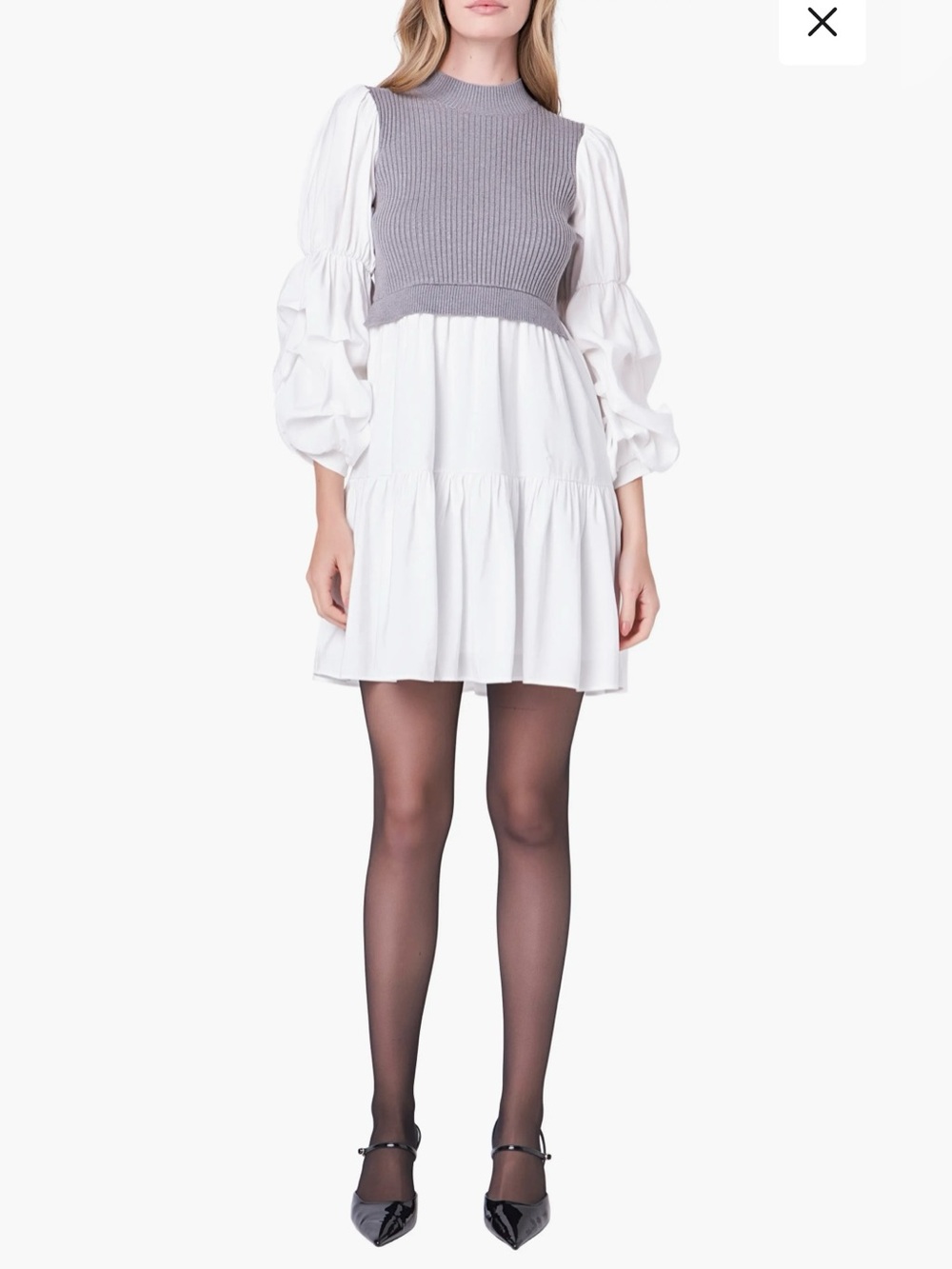 English Factory Gray Ribbed Mixed Media Dress